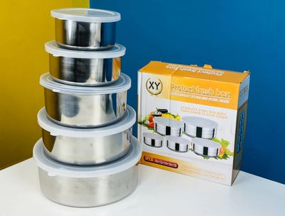 Stainless Steel Food Container Storage Box With Cover 5 In 1 Set ._img_1