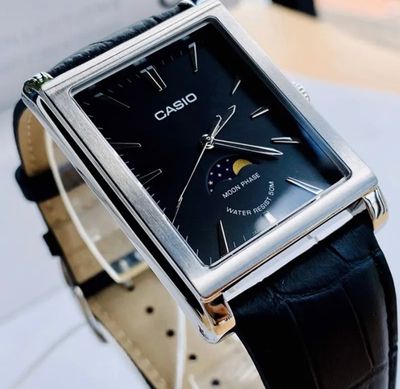 Casio Moon Phase Black Dial Leather Men's Watch- MTP-M105L-1AV_img_1