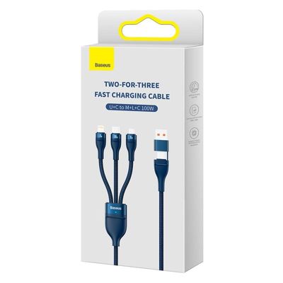Baseus Two-for-three Fast Charging Cable (U+C to M+L+C) 100w- Blue_img_1