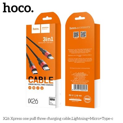 X26 Xpress 3 in 1 charging cable (Lightning+Micro+Type-C) – Black & Red_img_1