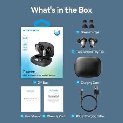 Vention NBNB0 Tiny T13 Wireless Bluetooth Earbuds – Black_img_1