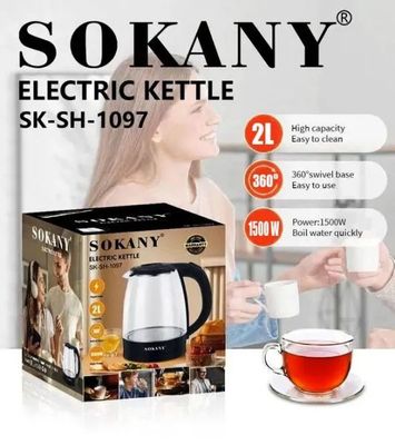 Sokany SK-1097 Glass Electric Kettle 2L 1500W_img_1