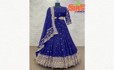 সেমী স্টিচড জর্জেট এমব্রয়ডারি পার্টি ড্রেস_img_0