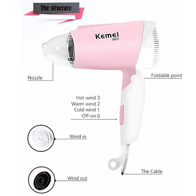 Kemei Km-6831 Cool And Hot Foldable Electric Hair Dryer For Women_img_2