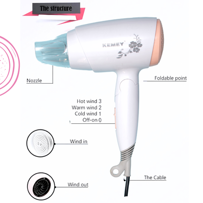 Kemei KM-3365 Silky Shine 1800W Hot And Normal Cool Air Foldable Hair Dryer_img_2