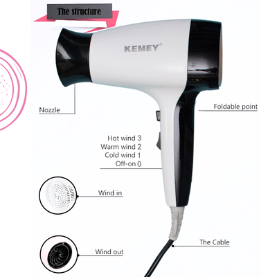 Kemei Km-6836 Cool And Hot Foldable Electric Hair Dryer For Women_img_4