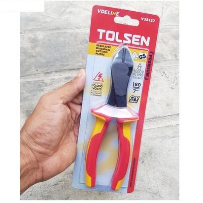 Tolsen 7" VDE 1000V Insulated Diagonal Cutting Pliers 180mm Model: V38127_img_0