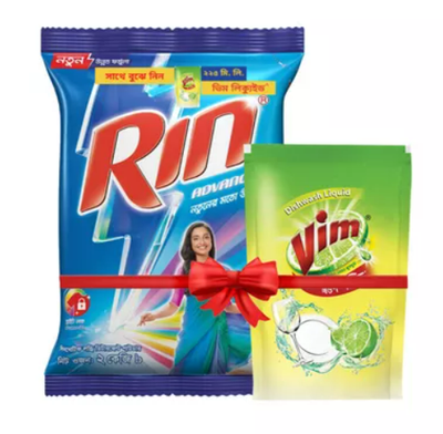 Rin Advanced Detergent Powder (Free Vim Dishwash Liquid 225 ml) 2 kg_img_0