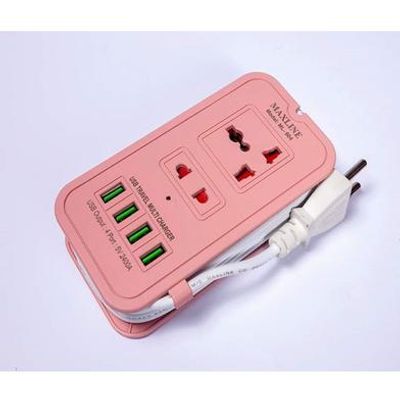 Maxline ML-604 4 USB Ports 2 Sockets Travel Multi Charger And Extension Socket With 6 Feet Cable_img_1