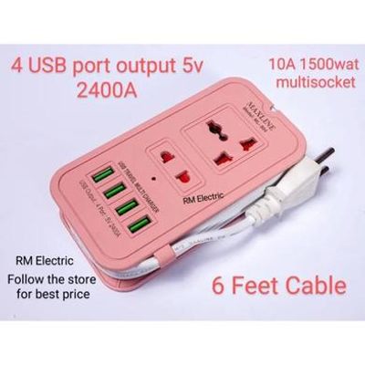 Maxline ML-604 4 USB Ports 2 Sockets Travel Multi Charger And Extension Socket With 6 Feet Cable_img_0