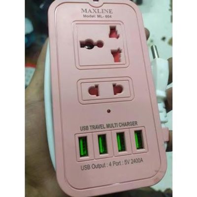 Maxline ML-604 4 USB Ports 2 Sockets Travel Multi Charger And Extension Socket With 6 Feet Cable_img_3