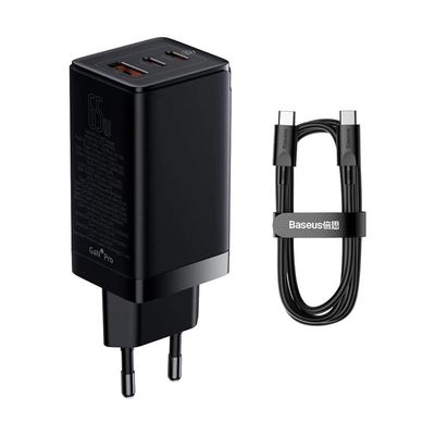 BASEUS GaN3 Pro Fast Charger 65W with Type-C + USB A (CCGAN65E3)_img_1