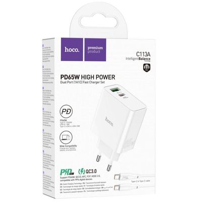 Hoco PD65W Type-C+USB QC3.0 Fast Charger (C113A)_img_1