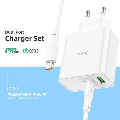 Hoco PD65W Type-C+USB QC3.0 Fast Charger (C113A)_img_0