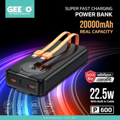 Geeoo P600 20000mAh 22.5W  Fast Charging Power Bank with Built-in Cable_img_1