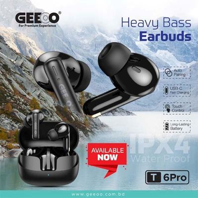 Geeoo T6 Pro Heavy Bass Wireless Earbuds – Black_img_1