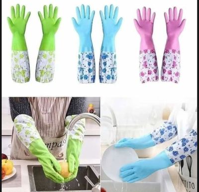 High Quality Silicone Dish Washing Kitchen Hand Gloves - Multicolor 2Pcs Hand Gloves_img_1