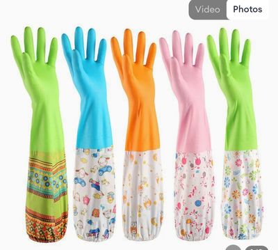 High Quality Silicone Dish Washing Kitchen Hand Gloves - Multicolor 2Pcs Hand Gloves_img_2