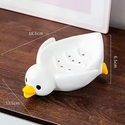 Cute Duck Ceramic Soap Box with Drain_img_3