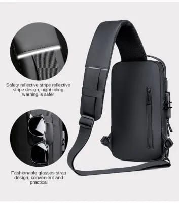Multifunction Patent Leather Chest Bag Men Waterproof Men Crossbody Bag Anti-theft Travel Bag Male USB Charging Chest Bag Pack_img_1