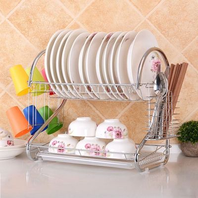 2 Layer Dish Drainer Rack Stainless Steel_img_2