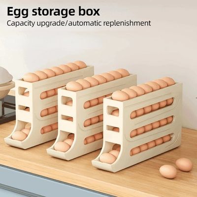 Large Capacity Auto Eggs Rolling Shelf Fridge Egg Storage Box Rack Egg Dispenser for Home Kitchen Organizer_img_0