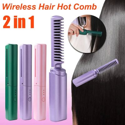 2-in-1 Mini Portable Wireless Straight Hair Comb for Curly Hair & Beard_img_0