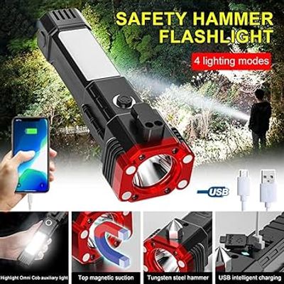 Super Bright LED Flash-light with Safety Hammer and Strong Magnets Side Light Torch Light_img_4