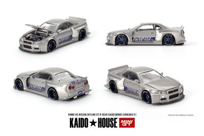 MINI GT x KAIDO HOUSE 143 Nissan Skyline GT-R R34 Kaido Works 1:64 SHINJUKU V1