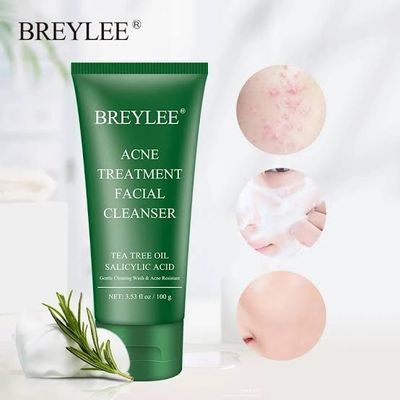 Acne Face Wash, BREYLEE Acne Treatment Facial Cleanser Tea Tree Acne Face Wash With Salicylic Acid To Prevent And Treat Breakouts, Stubborn Acnes And Pimples Gentle & Non-irritating (3.53FL OZ, 100G)_img_2