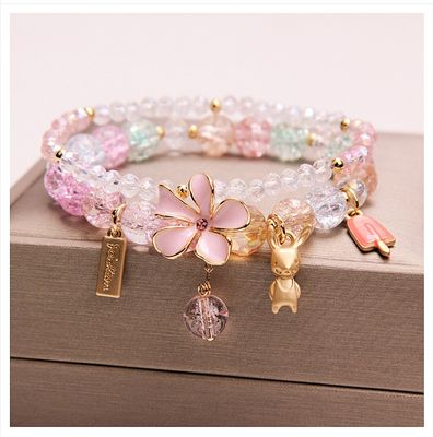 Fresh crystal bracelet Korean style beaded flower pendant bracelet_img_1