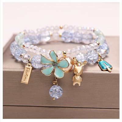 Fresh crystal bracelet Korean style beaded flower pendant bracelet_img_2