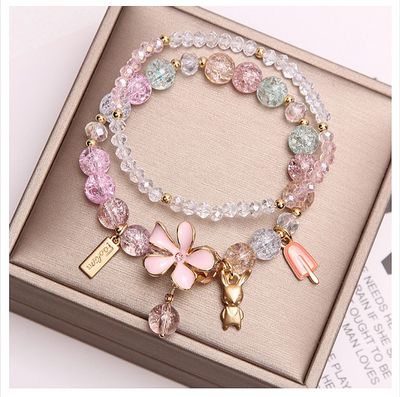 Fresh crystal bracelet Korean style beaded flower pendant bracelet_img_4