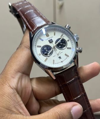 TAG 2 CHRONO SILVER CASE WHITE DIAL BROWN BELT BLACK SUB_img_0