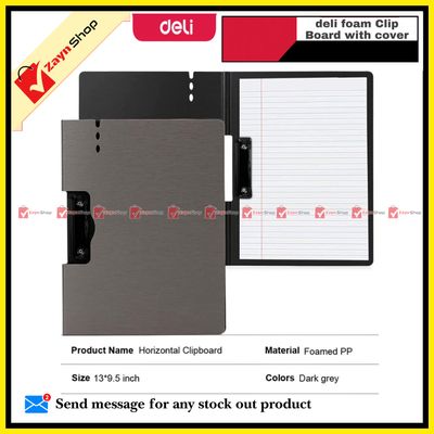 Deli Foam Clip Board with Cover Horizontal Dark Grey 64512 (1 pcs )_img_0