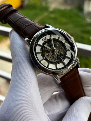 Armani Auto Brown Belt White Dial Silver Case Black Touch_img_0