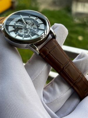 Armani Auto Brown Belt White Dial Silver Case Black Touch_img_1