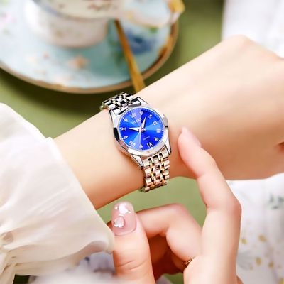 Olevs Satainless Steel fashionable Couple Watches Silver Royal Blue_img_2