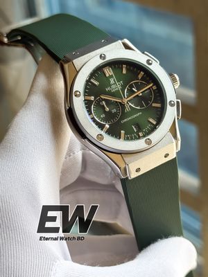 HUBLOT GREEN DIAL SILVER CASE GREEN SILICON BELT_img_0