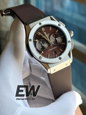HUBLOT BROWN DIAL SILVER CASE BROWN SILICON BELT_img_0