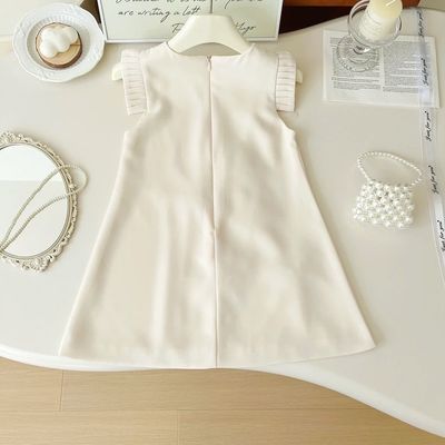 Kids Girls Summer Elegant Pearls Flower Sleeveless Korean Party Skirt (1 to 6 Years)_img_1