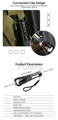 Auoyo Waterproof Multifunctional Telescopic Focusing 2000m Super Bright light_img_10