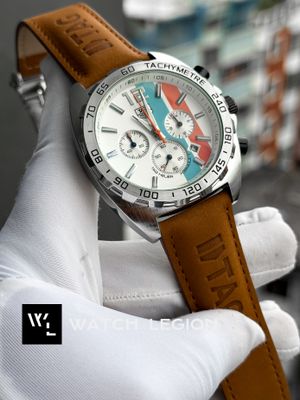 TAG BELT ANNIVERSARY GULF SILVER CASE WHITE DIAL MUSTARD BELT