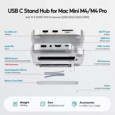 PULWTOP Mac mini M4/M4 Pro Hub Stand Dock with External Storage Upgrade M.2 SSD Enclosure(SSD NOT Included)_img_2