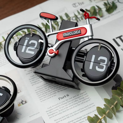 MidClock HY-F117 Unique Bicycle Vintage Flip Desk Clock – White + Red Color_img_0