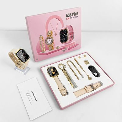 A58 Plus Smart Watch with Jewelry Set for Women 2.02 inch Big Screen Calling Smartwatch 8 in 1 Set_img_0