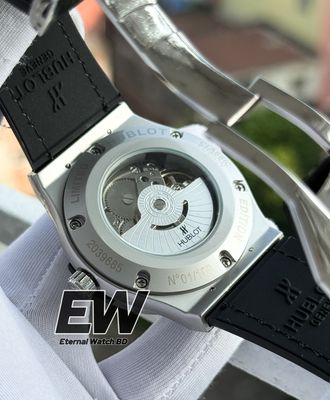 NEW HUBLOT AUTOMOTIC GREY BELT VELVET BELT SILVER CASE BLACK CHECK DIAL_img_1