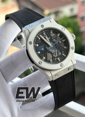 NEW HUBLOT AUTOMOTIC BLACK VELVET BELT SILVER CASE BLACK DIAL_img_0