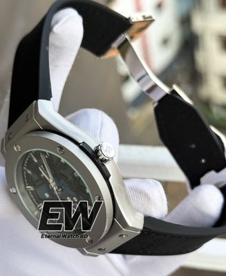 NEW HUBLOT AUTOMOTIC BLACK VELVET BELT SILVER CASE BLACK DIAL_img_2