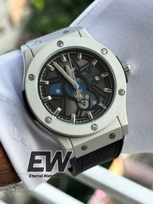 NEW HUBLOT AUTOMOTIC BLACK VELVET BELT SILVER CASE BLACK DIAL_img_3